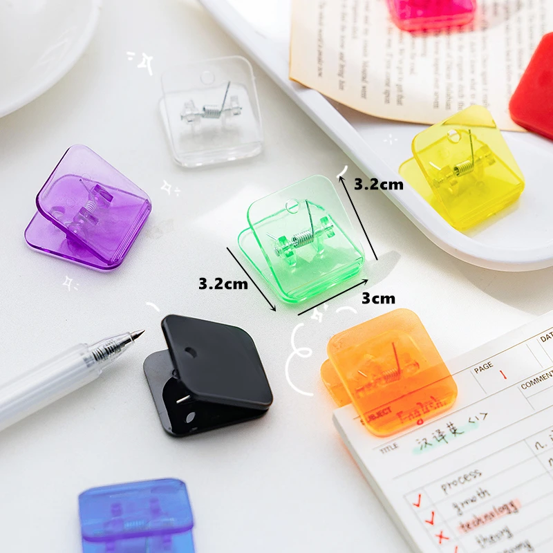 5pcs Candy Mini Square Clips Transparent & Solid Color Page Holder Paper Clip for Memo File Magazine Household A6794