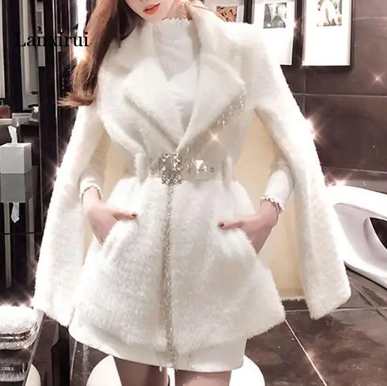 Long Coat Women Abrigos Mujer Invierno Cloak Coat Woman Autumn and Winter Mink Fringed Beaded Cloak Jacket