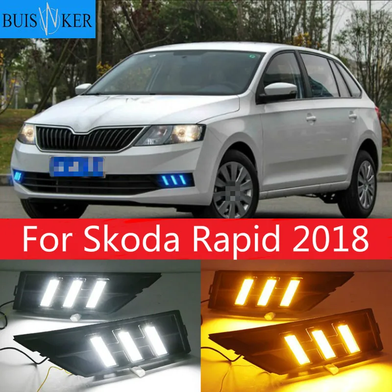 

2Pcs DRL For Skoda Rapid 2018 With Yellow Turning Signal 12V Car DRL LED Daytime Running Light Fog Light