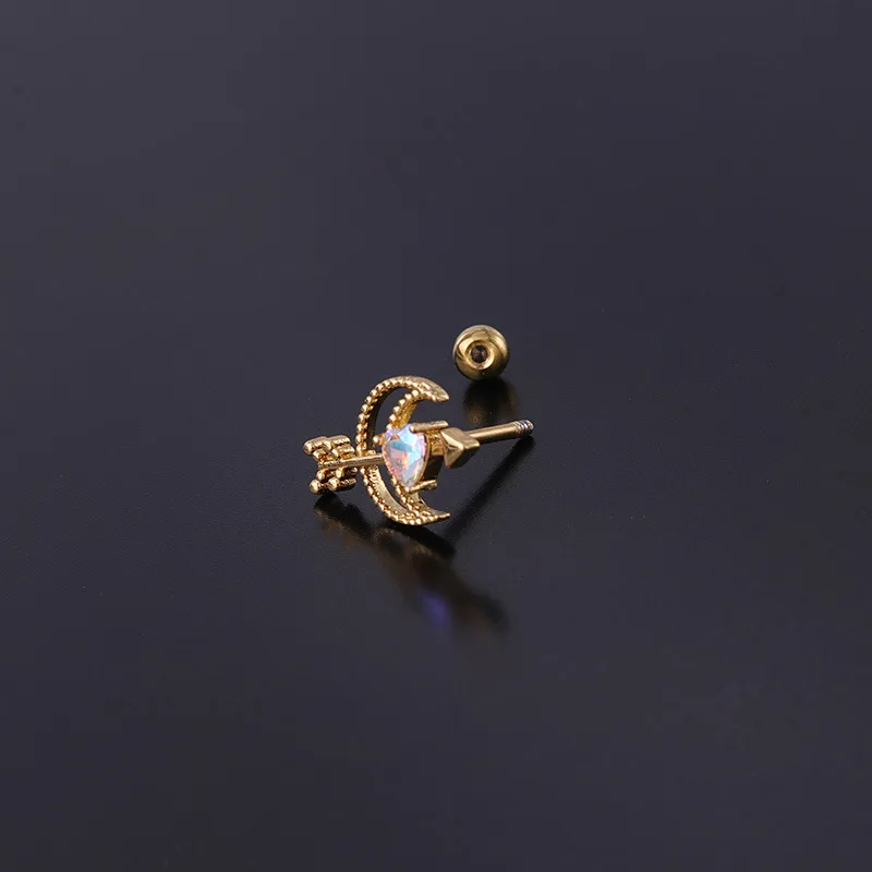 1 PCS Trendy Shiny Zircon Cute Arrow Ear Cartilage Cuff Earring Classic Steel Bar Ball Screw Back Stud Copper Ear Jewelry