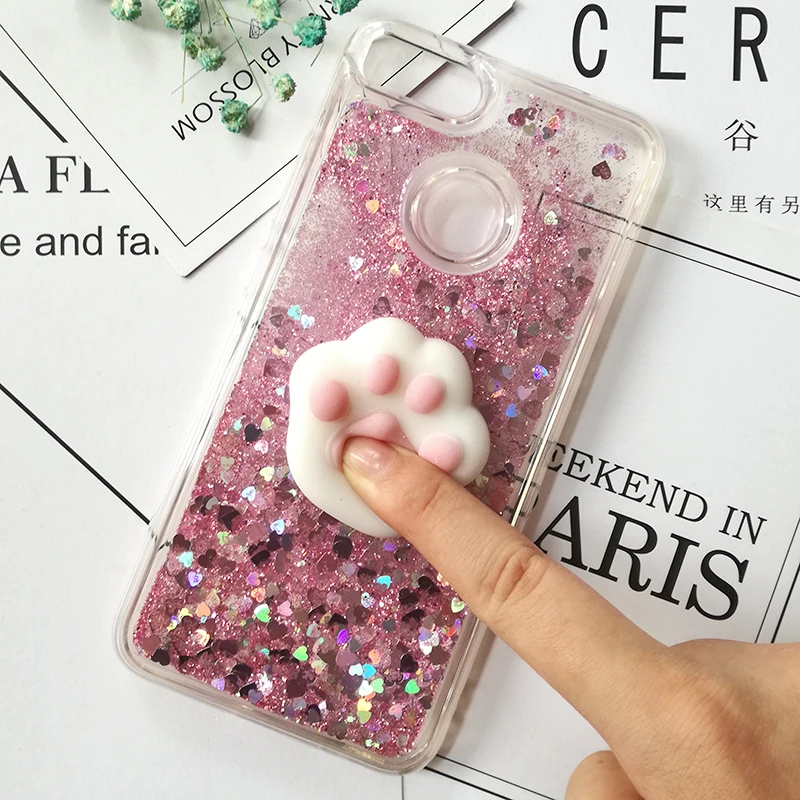 3D Squishy Cat Case dla Xiaomi 10 9 Pro 5X 6X luksusowe Glitter Quicksand etui na telefony dla Redmi Note 9 Pro Max 8T 8A K30 okładka Coque