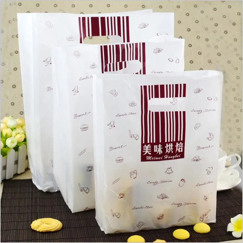 

Пластиковый пакет для пекарни, пакет для упаковки хлеба, тоста, кондитерских изделий с ручкой, печенья, печенья, Размеры S M L, оптовая продажа, 100 шт.