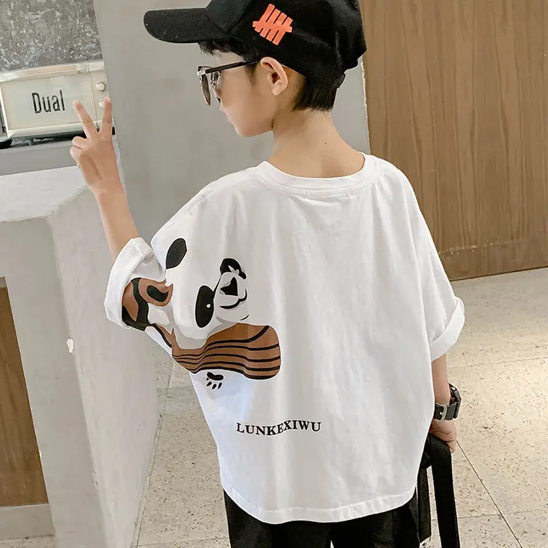 

Summer Cotton Boy Short-Sleeved T-Shirt 2021 Popular Fashion Personality White Half-Sleeve Casual Loose Thin Childens caron Top