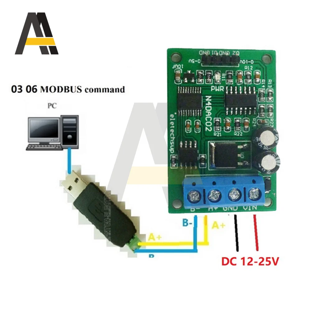 DC 12V 0-5V 0-10V Voltage Signal Generator 2CH PWM DAC Converter Module RS485 Modbus RTU for PLC Measuring Instruments