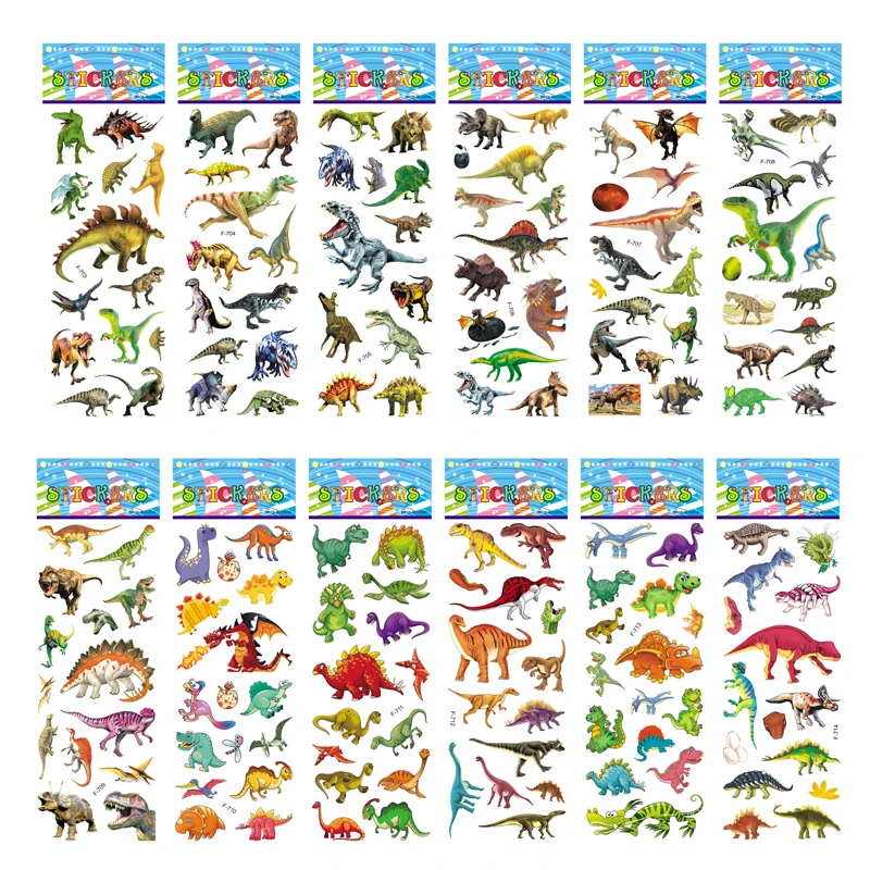 Pegatinas de dibujos animados 3D para niños y niñas, juguetes adhesivos impermeables de PVC para álbum de recortes, 12 hojas por paquete
