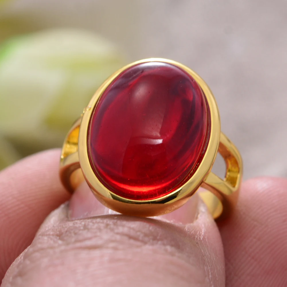 New Arrival Trendy Yellow Gold Color Red Agate Stone Ladies Ring Original Jewelry For Women Birthday Gifts Never Fade