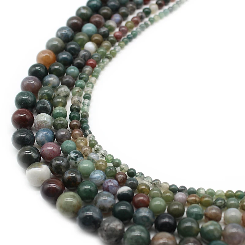Natural Stone Indian Agates Smooth Round Loose Beads 4 6 8 10 12MM Pick Size For Jewelry Making Loose Beads Handmade Gift