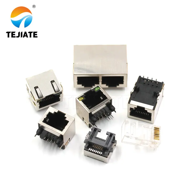 Presa di rete RJ45 interfaccia Internet Base di collegamento testa in cristallo Base femmina 8 p8c guscio in rame verticale con scudo