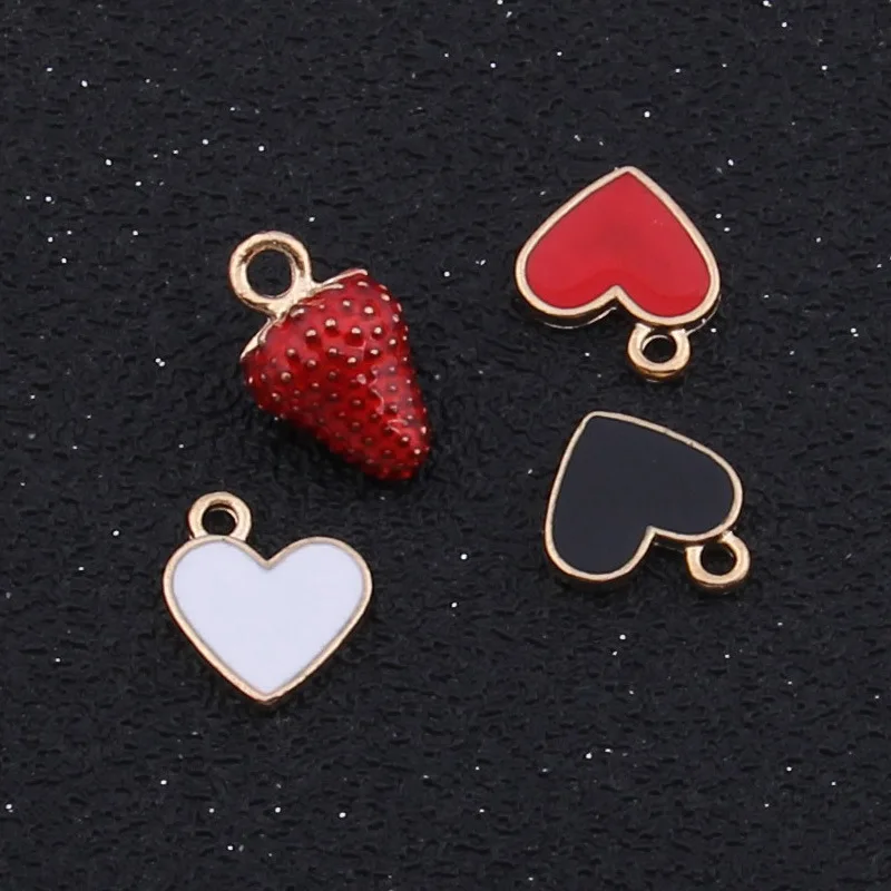 10 PCS/Lot Gold Color Heart Strawberry Pendants Enamel Charms Handmade For DIY Jewelry Making Fashion Earrings Pendant Necklace