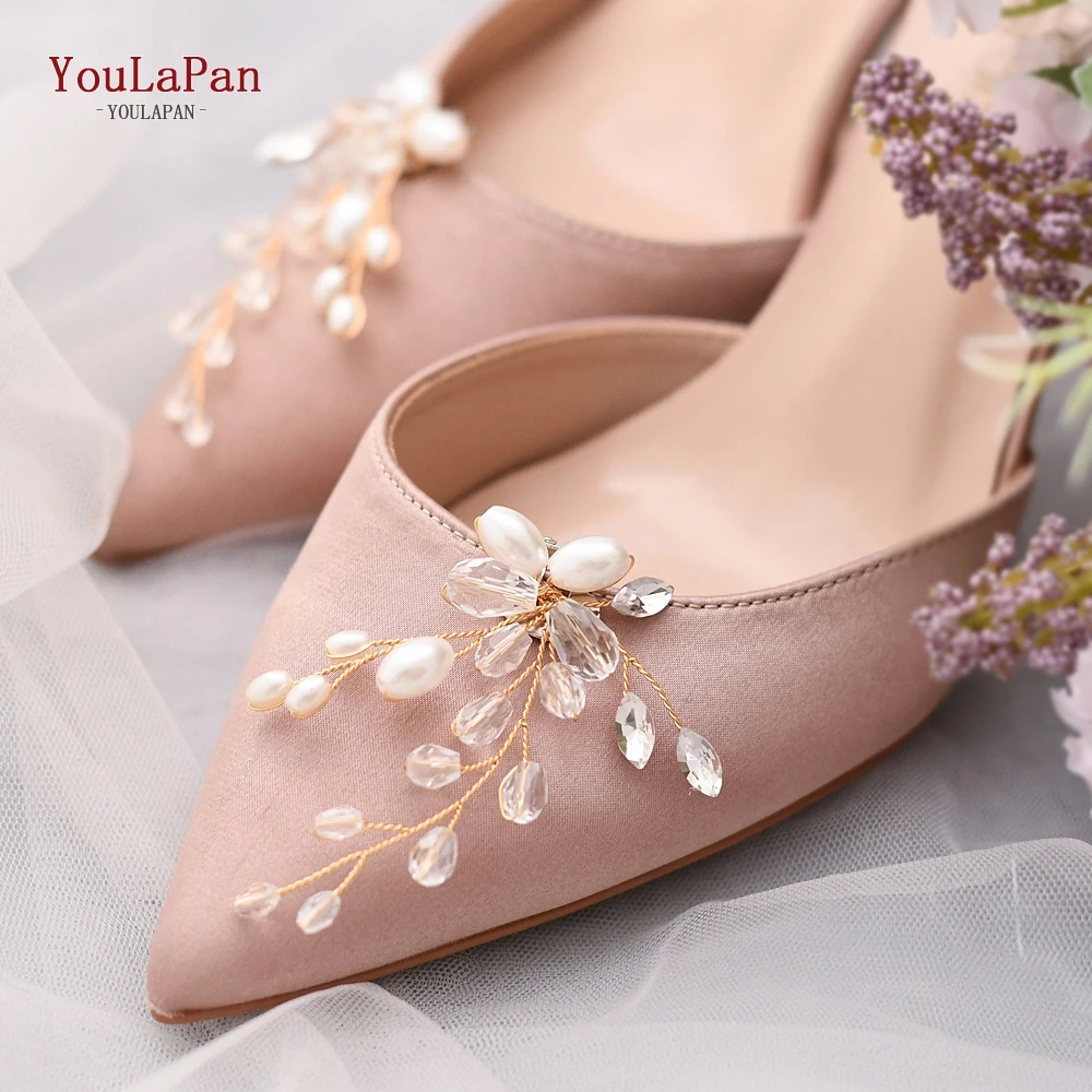 YouLaPan-Clips para zapatos de perlas para mujer, hebilla extraíble para zapatos de novia, cristal hecho a mano, hebilla para zapatos de boda para novia y dama de honor, HX23