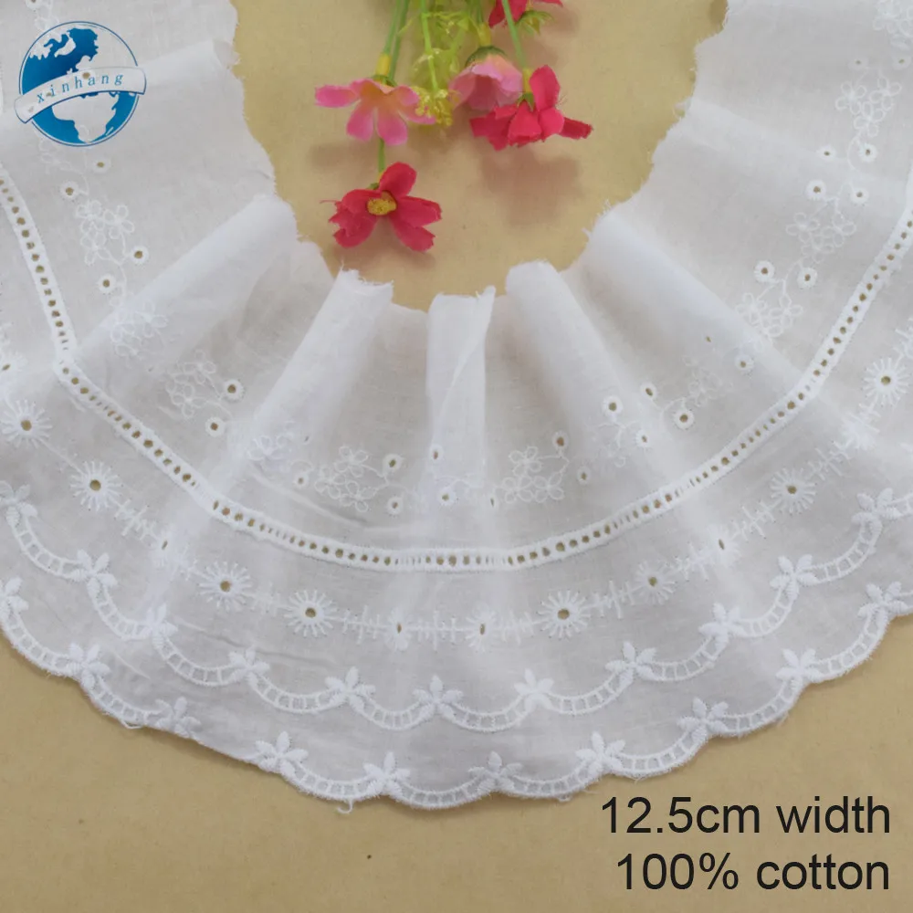 12.5cm Wide 100% Cotton Embroid Lace Sewing Ribbon Guipure Trim Wedding Decoration DIY Dolls Colthes Accessories Lace Edge#4014