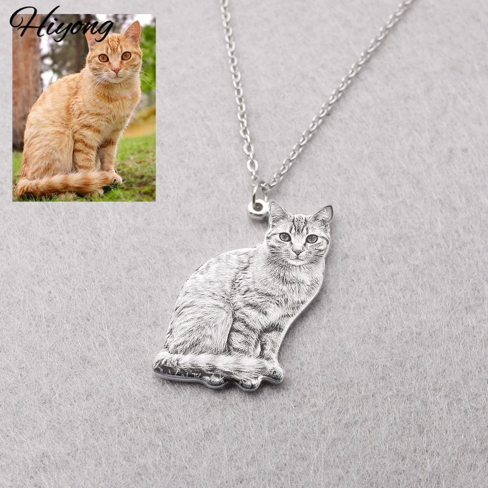 Hiyong Personalized Pet Picture Necklaces Custom Pets Photo Pendants Necklace Dog Cat Pet Chain Choker Memorial Jewelry Dog Gift