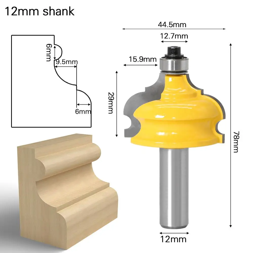 1pc Classical & Bead Molding & Edging Router Bit - 1/2" Shank 12mm 8mm shank Tenon Cutter for Woodworking Tools