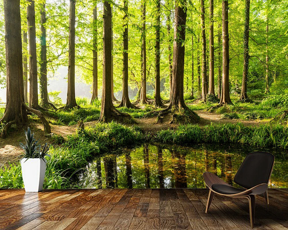 

Papel de parede sunshine forest lake natural landscape 3d wallpaper mural,living room tv wall bedroom wall papers home decor