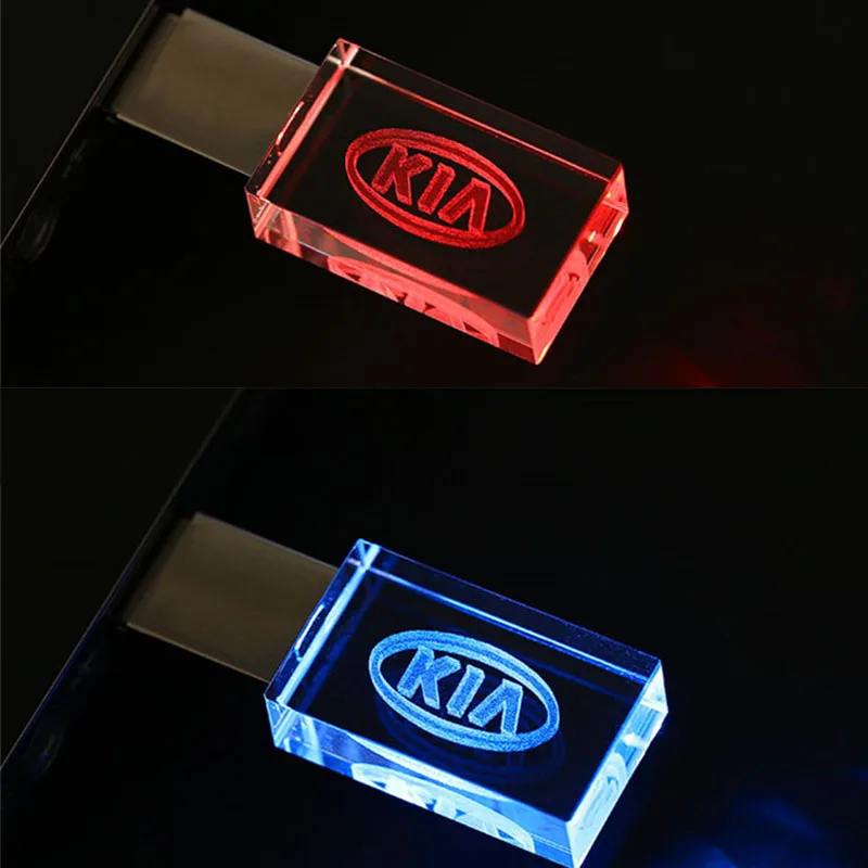 JASTER 2.0 Flash Drives 64GB Crystal Car LOGO Pen Drive 32GB Blue LED light USB Stick 16GB Pendrive 8GB Gift External Storage