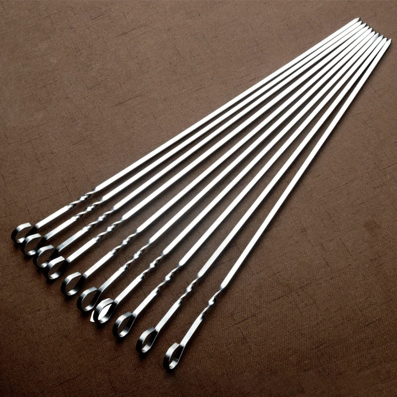 BBQ Skewer Stainless Steel Shish Kebab BBQ Fork Set 40cm 15.74inch Long Flat Barbecue Needle Meat Grill Outdoor Tools 6-12pcs