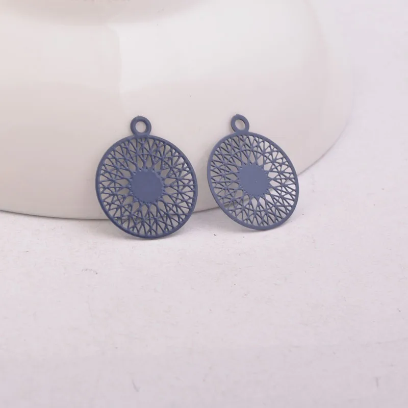 100pcs AA3739 15*17mm Brass Filigree Flat Round Charm Rose Gold And Silver Color Charms Jewelry Earring Pendant Parts