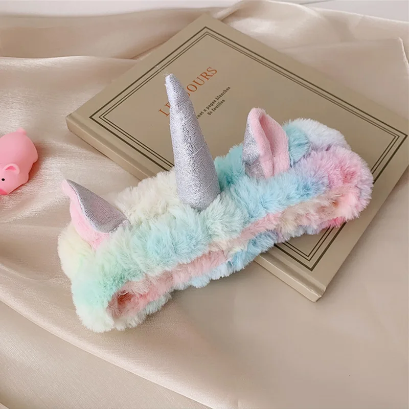 Unicorn Plush Headband for Women Tie Dry Hair Band Cute Mask Elastic Soft Hair Band Washing Hair Hoops Kawaii Headband for Women