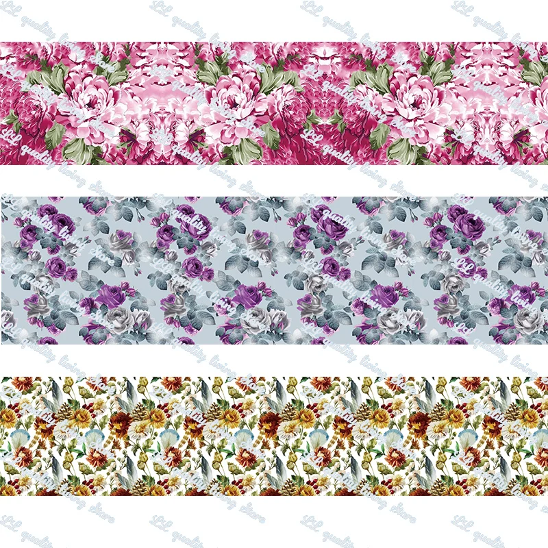 

Custom Flower print elastic ribbon flowers printed grosgrain ribbons hairbow fabric DIY Valentine decoration band 50 yards