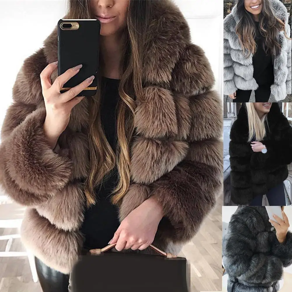 Vintage fluffy faux fur coat women Short furry fake fur winter outerwear coat 2020 autumn casual party overcoat Jacket Outerwear