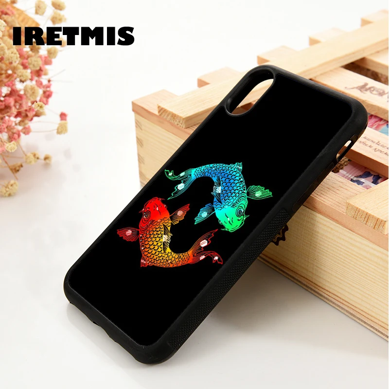 Iretmis 5 5S SE 2020 6 6S Silicone Rubber Phone Case Cover for iPhone 7 8 Plus X Xs 11 12 MINI Pro Max XR Koi Fish Yin Yang Art