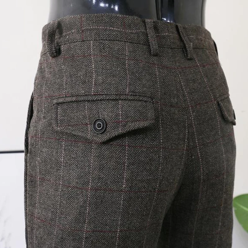 Trousers for Men Gray Tweed Plaid Pants Thick Formal Bussiness Pants Green Gentleman Trousers Suit Male Man Pants Plus Size 2021