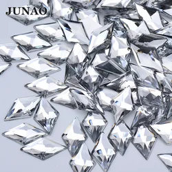 JUNAO 11x18mm Clear AB Crystal Acrylic Flatback Rhinestones Non Sewing Rhombus Crystal Stones Glue On Strass Applique for Crafts