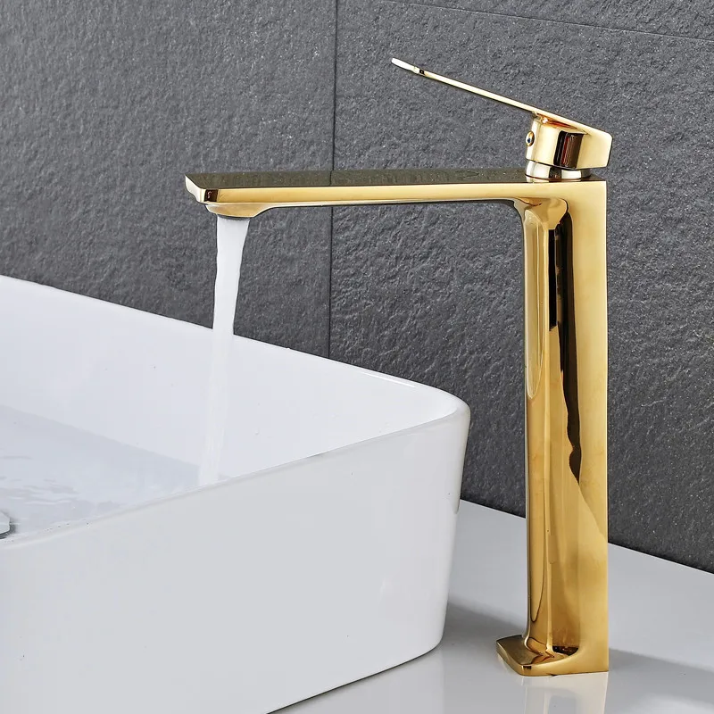 

Bathroom Basin Faucet Solid Brass Sink Mixer Crane Tap Hot & Cold Deck Mounted Single Handle Gold/Black/White Basin Faucet