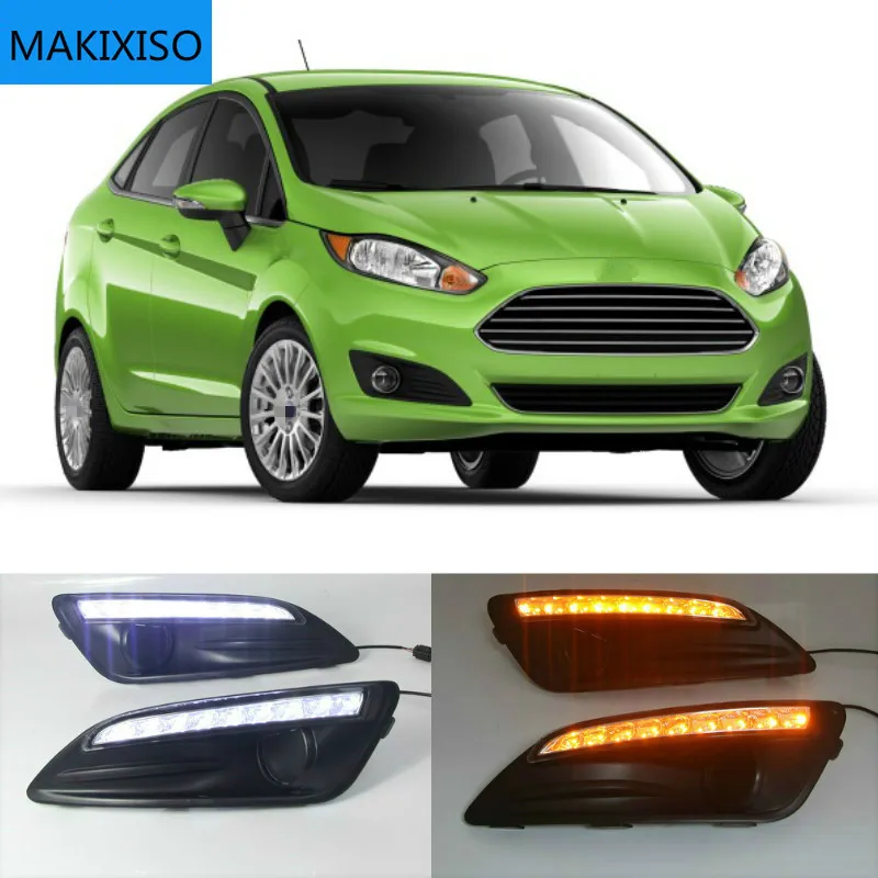 

1Pair for Ford Fiesta 2013 2014 2015 2016 LED Daytime Running Light LED DRL Fog lamp cover Yellow Turning signal Lights