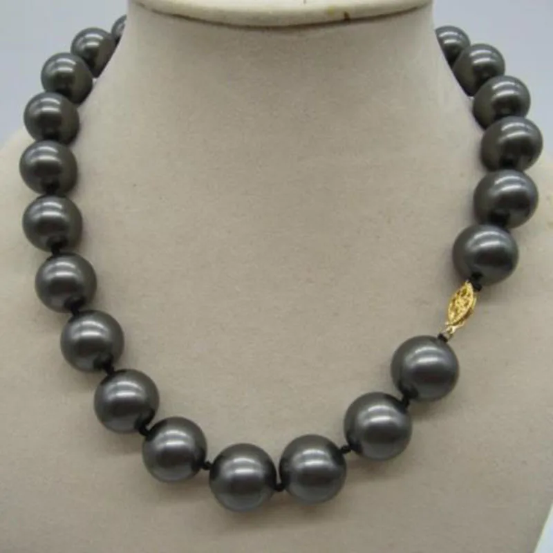 

15-16MM SHELL NATURAL SOUTH SEA BLACK PEARL NECKLACE925silver 18inch