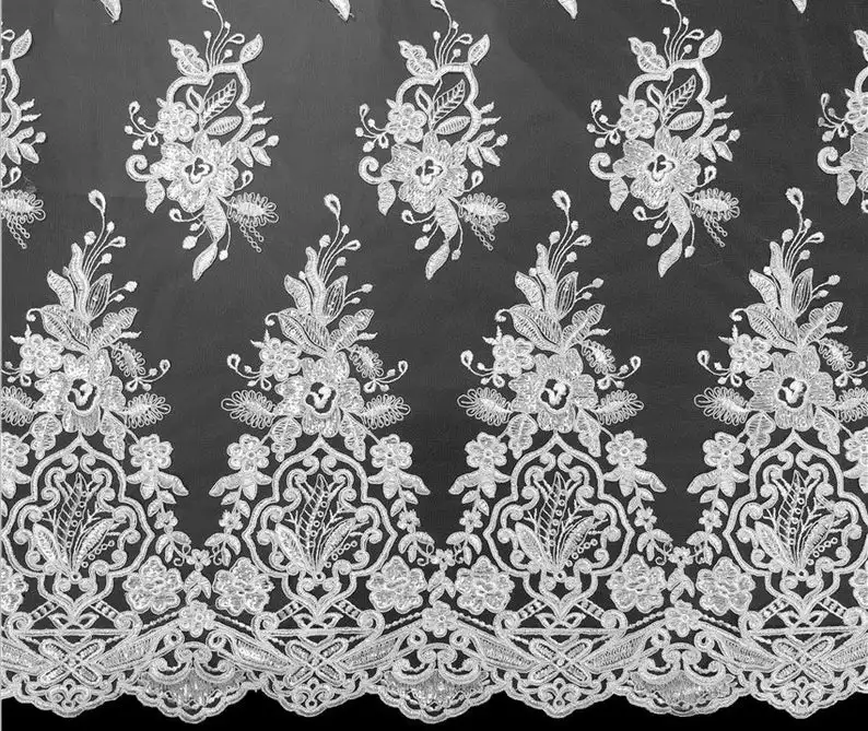 Ivory Alencon Lace Fabric, Bridal Lace Fabric, Embroidery Floral Fabric For Wedding Bolero, Top, Jacket