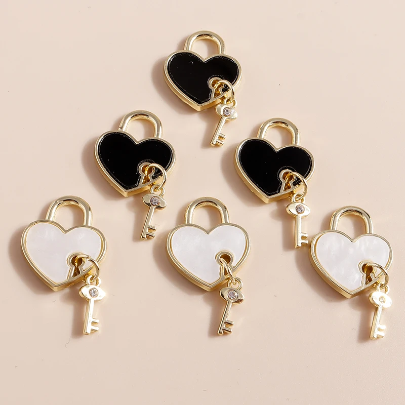 Leslie 4 Stück zierliche Herzschloss-Schlüsselanhänger für die Herstellung von Ohrringen, Zubehör, Armbändern, Halsketten und Anhängern, DIY-Schmuckherstellung – Detail 3
