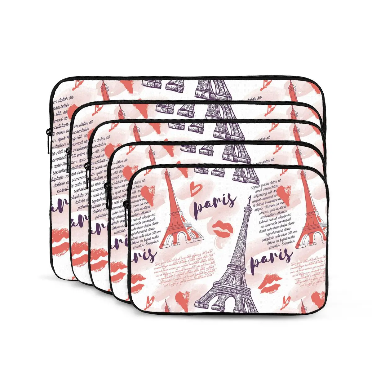 Vintage With Eiffel Tower Kisses Hearts And Watercolor Splashes Computer ipad Laptop Cover Case Laptop Sleeve Bag Portable Cover