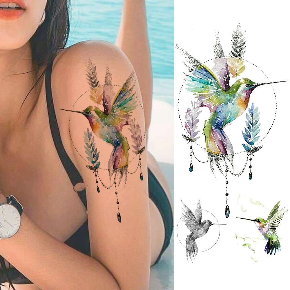 Colorful Hummingbird Temporary Tattoo Sticker Realisitc Fake Jewelry Decoration Tatoo Decal For Women Body Art Arm Tatoo Sticker