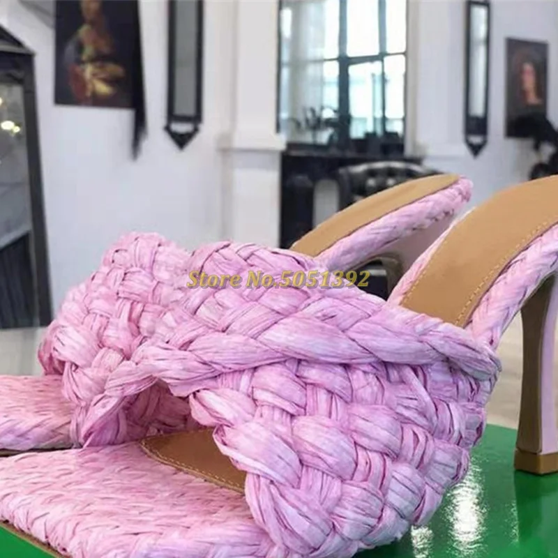 2024 Spring Brand slippers Pink Braid Fold High Heels Mules Shoes Flip Flops High Heel Party Sandals for women wedding Heels