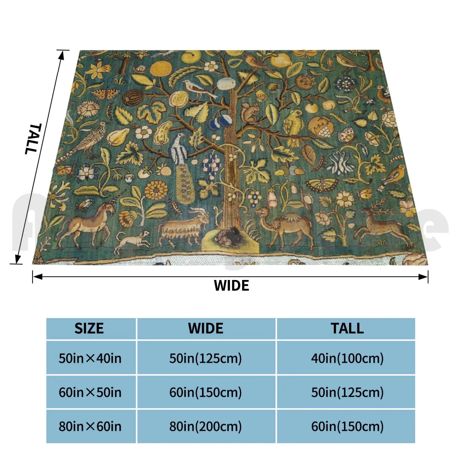 Ancient Animals & Tree Medieval Unicorn Floral Tapestry Blanket For Sofa Bed Travel Unicorn Unicorn Unicorn