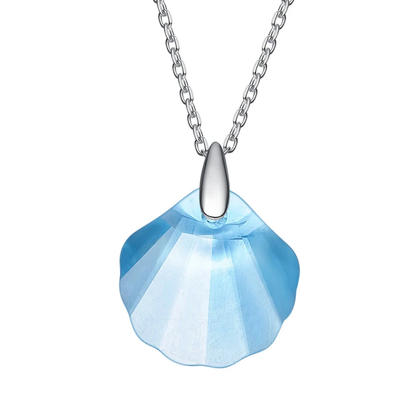 Original Crystals From Austria Blue Shell Pendant Necklace Simple Trendy Collars Real S925 Silver Fine Jewelry For Women Girls