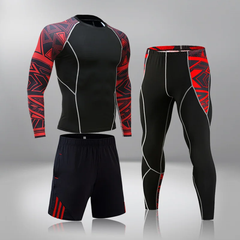 Men Running Suit Sports Thermal Underwear MMA Compression Sportswear Male Bodybuilding T-shirt Pants Training Large Size