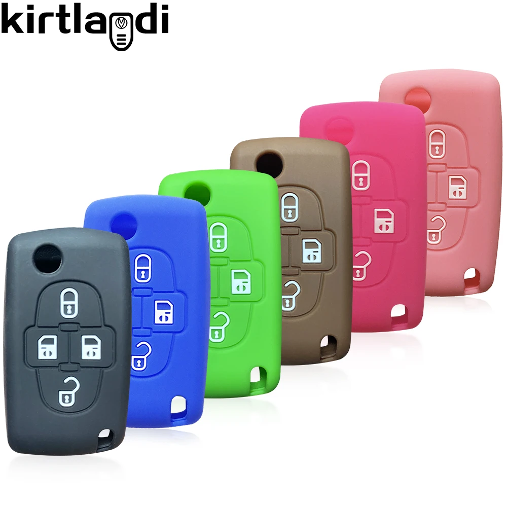 4 Button Flip Floding Key Case Cover Car Shell for Peugeot 1007 807 for Citroen C8 Silicone Protective Key Holder Accessories