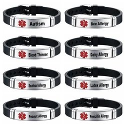 Medical Alert ID Bracelet Laser Engraved Autism Bee Penicillin Allergy Adjustable Wristband for Men Women Emergency First Aid