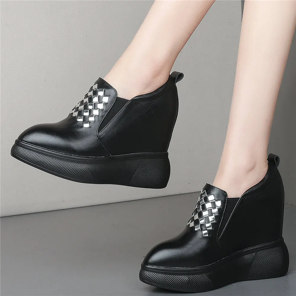 

Casual Shoes Women Genuine Leather High Heel Ankle Boots Female Pointed Toe Fashion Sneakers Height Increasing Platform Pumps