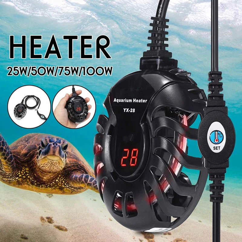 220V Aquarium Heater Mini Electric Heating Rods Digital Temperature Controller Fish Tank Turtle Tank Heater 25W 50W 75W 100W