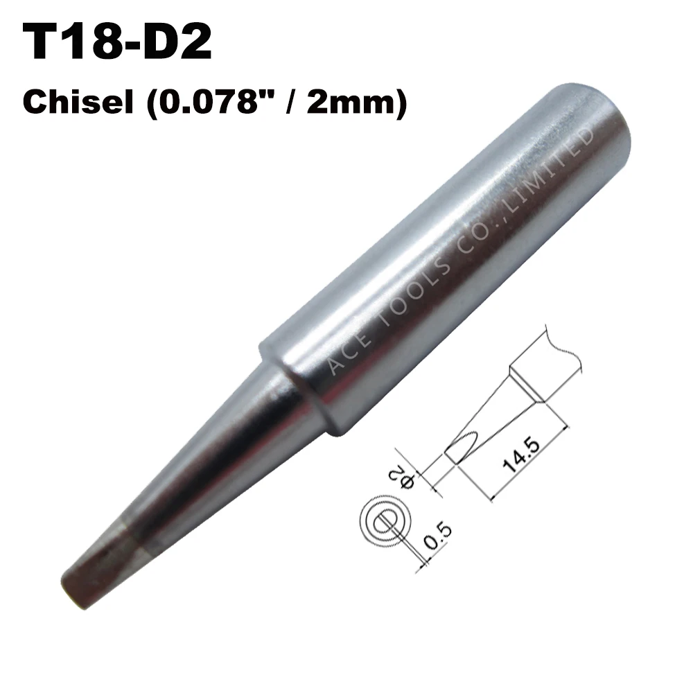 Punta de soldadura T18-D2, cincel de 2,0mm, 0.078 ", ajuste HAKKO FX-888, FX-888D, FX-8801, puntas de hierro sin plomo, mango de boquilla, Lápiz de soldadura