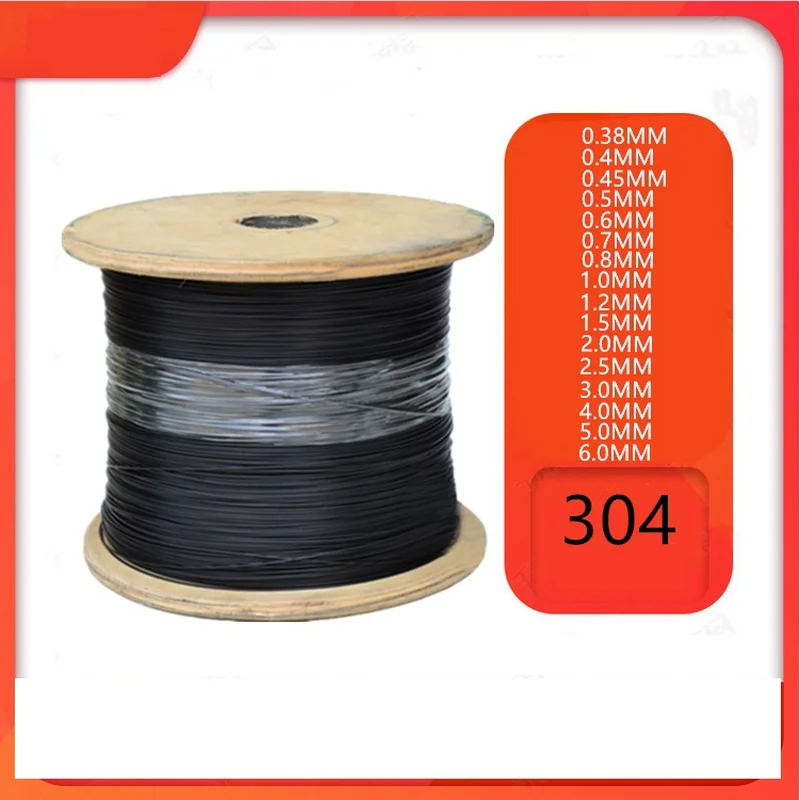 HQ BC01 Black PVC Plastic Coated Stainless Steel 304 Wire Rope Cable 0.38-6MM Diameter After Coating Flexible Soft  Steel Cable