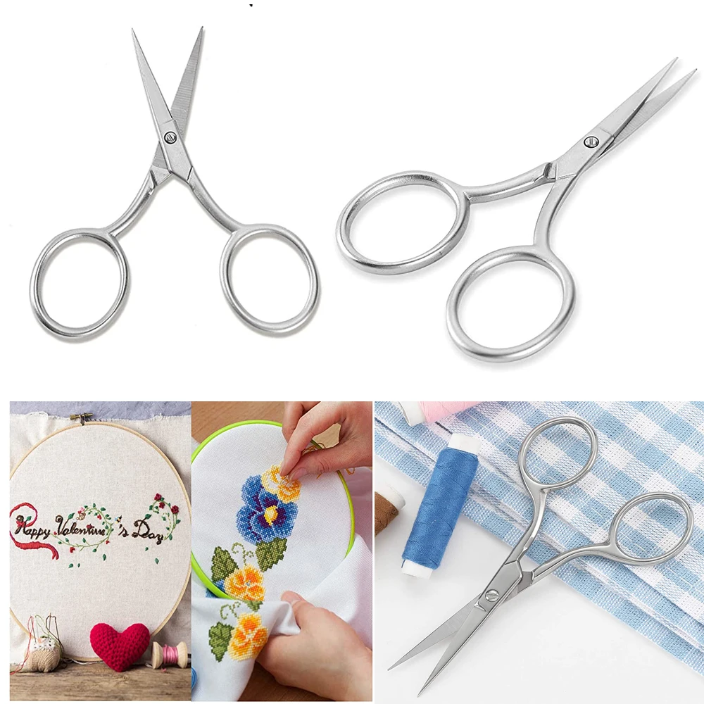 8.9CM Stainless Steel Small Embroidery Scissors Sharp Curved Tip Needlework Sewing Scissors for DIY Craft Thread Cutting Tools