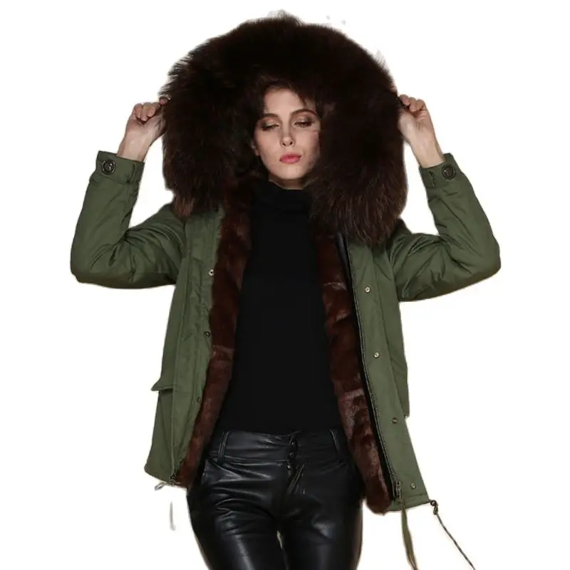 

Mhnkro New Warm Women Winter Outwear Brown Ladies Faux Fur Parka With Raccoon Hooded Mr Mrs Jacket Army Coat