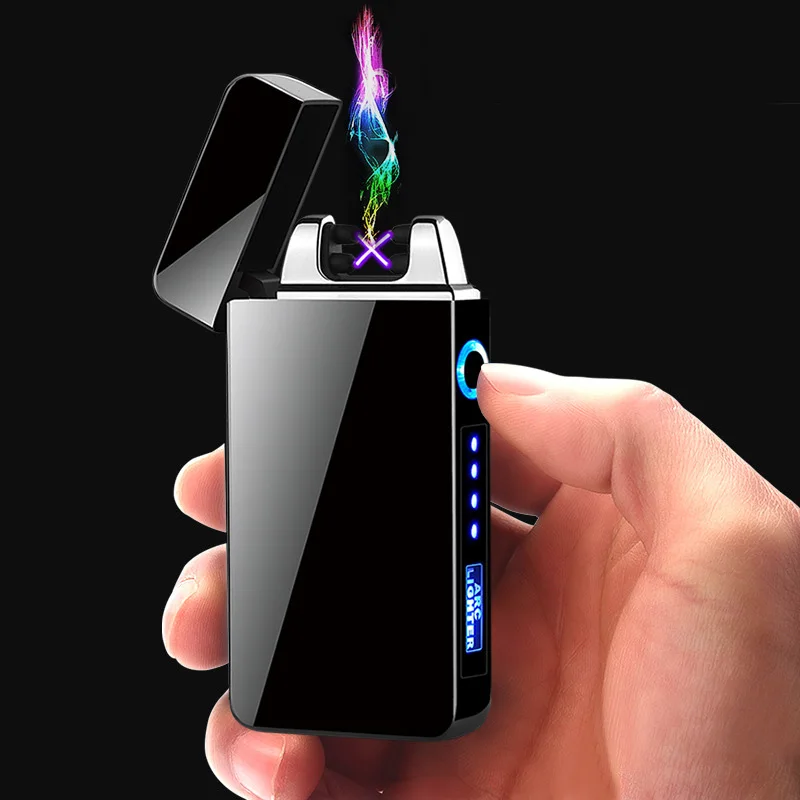 

Windproof Dual Arc Lighter Plasma Flameless Rechargeable Electric Lighter for Cigarette Candle with LED Power Display