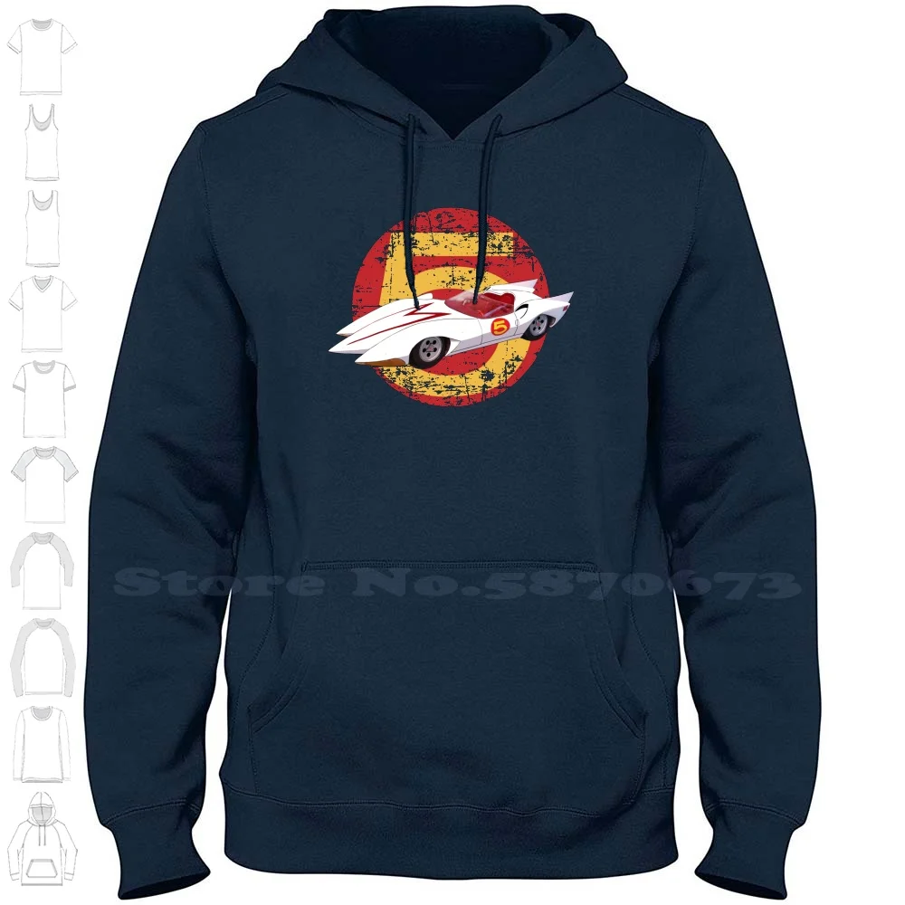 Mach 5-Distressed 100% Cotton Hoodie T-Shirt Mach 5 Racer X Rex Racer Racer Motors Mammoth Car Shooting Star Car Acrobatic Team