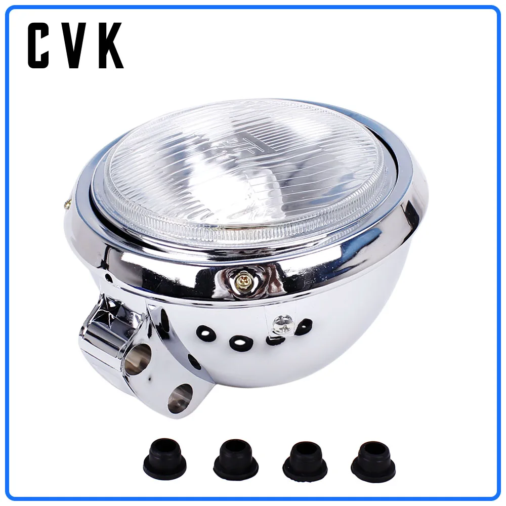 CVK Motorcycle Universal DC 12V Headlight Headlamp For Harley 883 HONDA Steed VLX 400 Shadow 600 Magna 250 Chrome Running Light