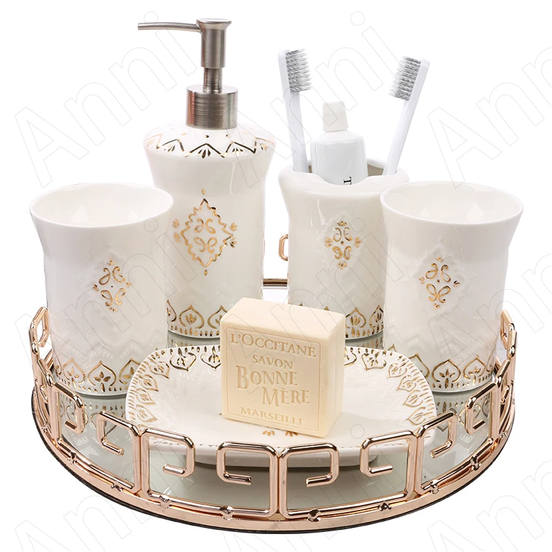 Creativity Golden Stroke Bathroom Decoration Accessories Ceramic Nordic Modern Five Piece Set Wash Storage Toothbrush Holder